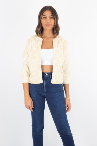 Cream Iridescent Sequinned Cardigan Jacket - Size XS/S/M