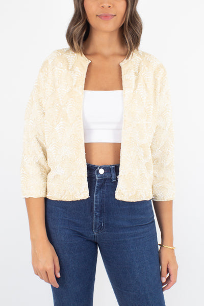 Cream Iridescent Sequinned Cardigan Jacket - Size XS/S/M