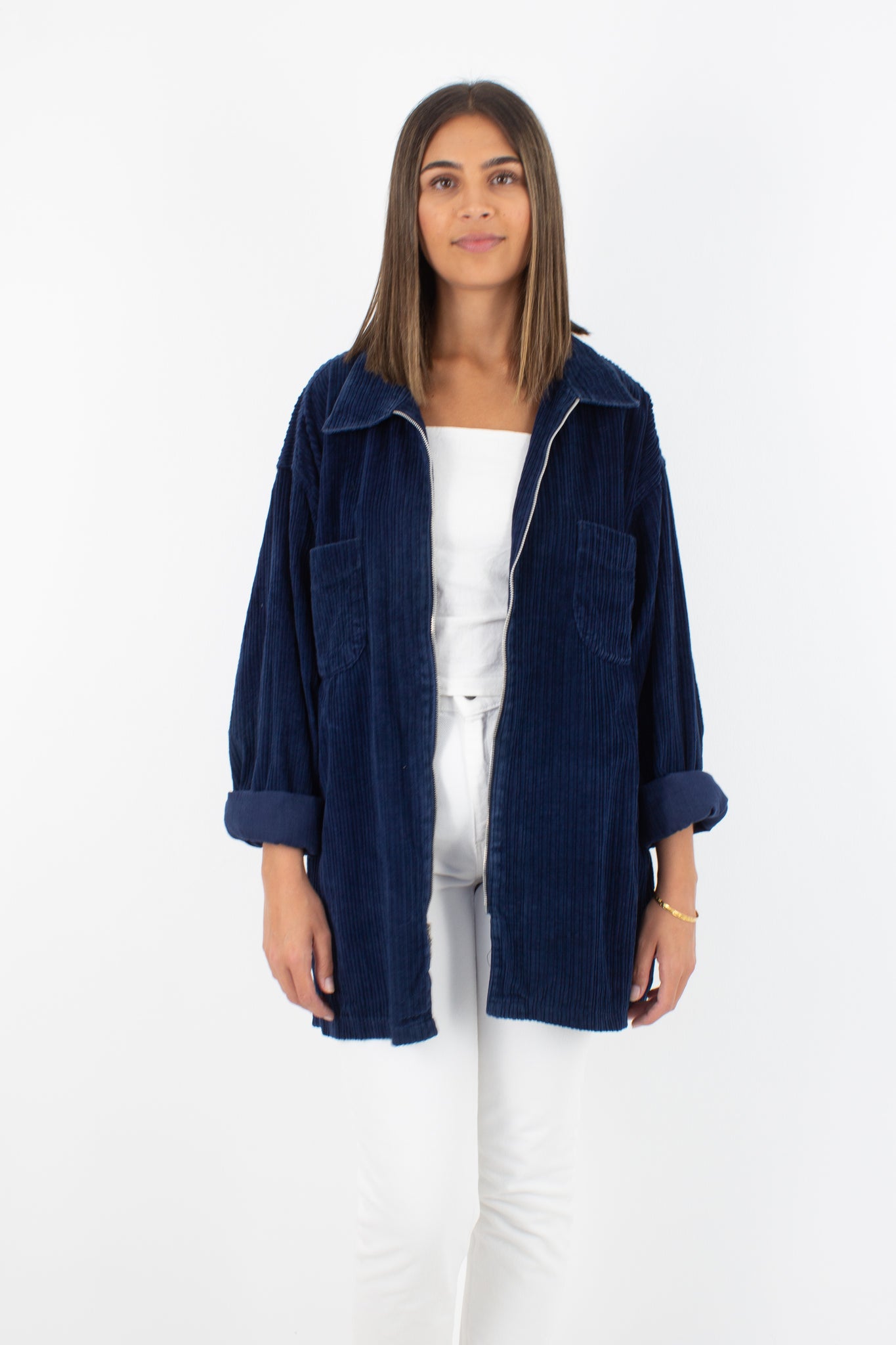 Dark Blue Cord Zip Up Jacket CENZA - 2 Sizes S &  L