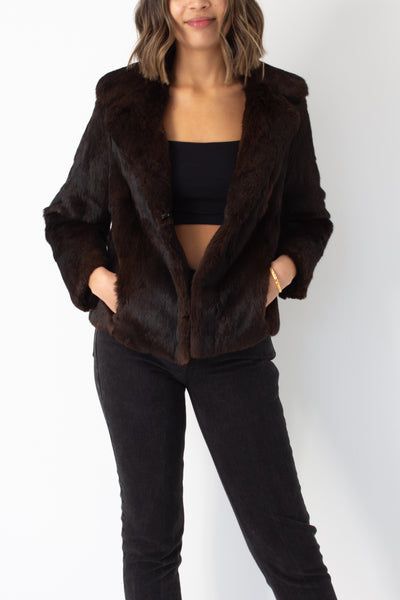 Dark Brown Short Fur Coat - Size XXS/XS/S