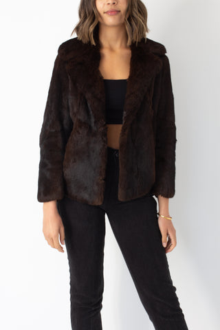 Dark Brown Short Fur Coat - Size XXS/XS/S
