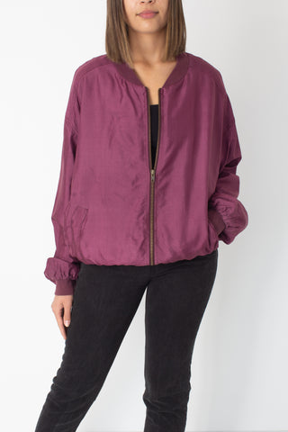 Magenta Silk Bomber Jacket - Free Size