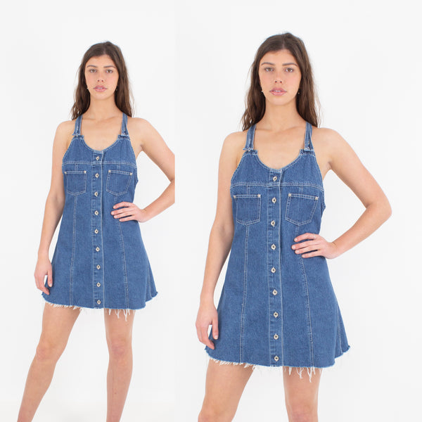 Denim Mini Dress - Mid Blue - Size M