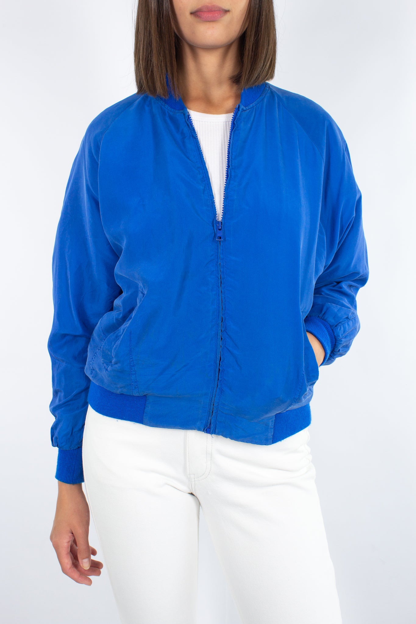 Electric Blue Silk Bomber Jacket - XS/S/M