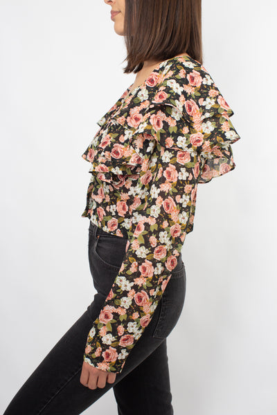 90s Floral Cropped Blouse - Size XS/S/M