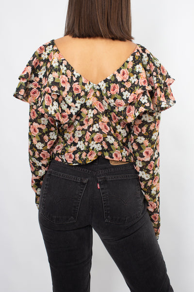 90s Floral Cropped Blouse - Size XS/S/M