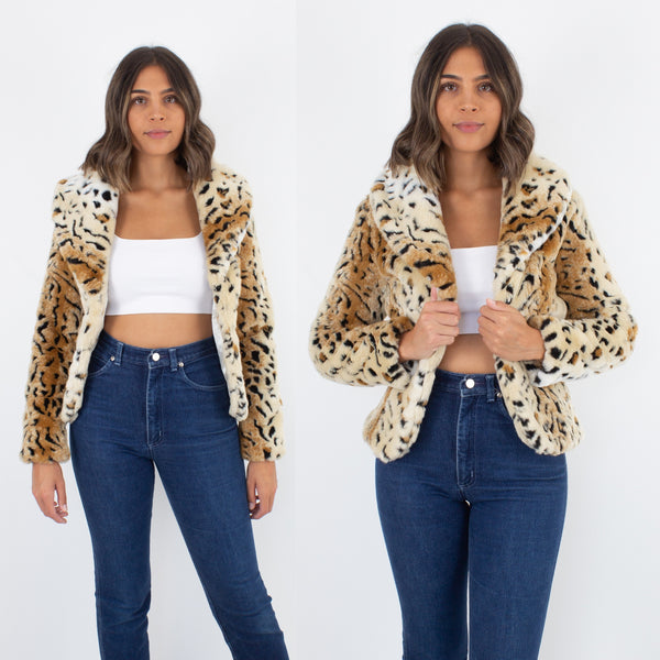Faux Fur Leopard Print Jacket - Size XS/S
