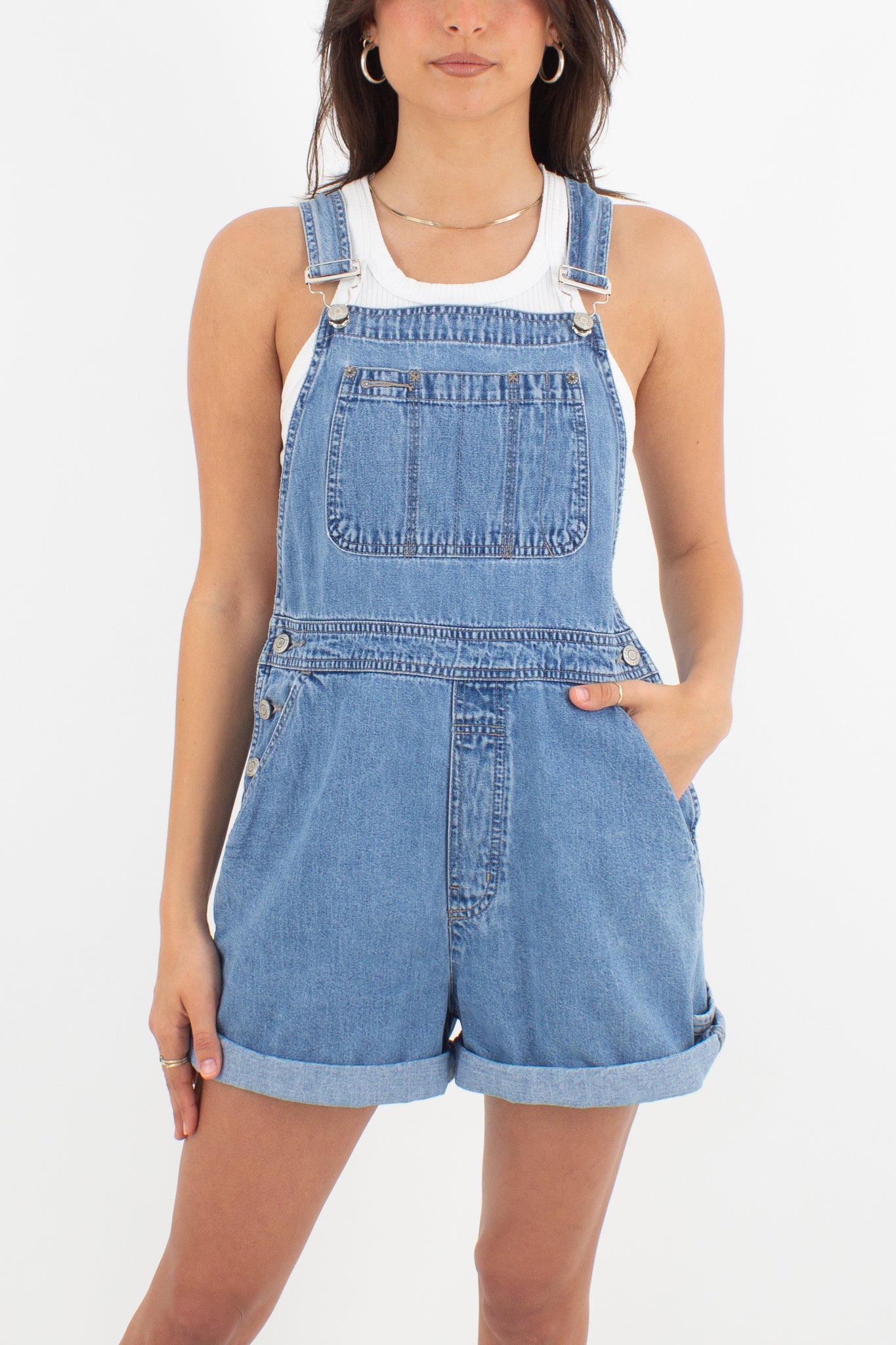 Mid Blue Short Denim Overalls - GAP (#2MID) - 5 Sizes XS, S, M, L & XL