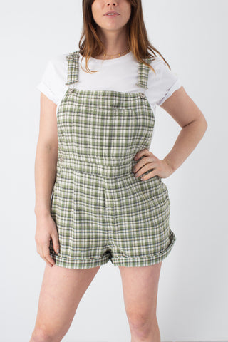 Green Check Linen Overalls - 2 Sizes L & XL
