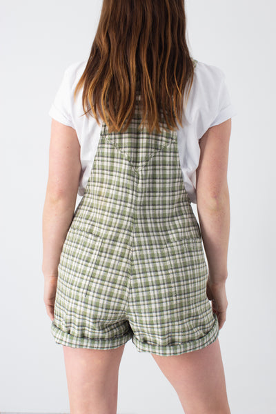 Green Check Linen Overalls - 2 Sizes L & XL