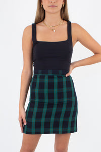 Black & Green Check Plaid Mini Skirt - Size XS / 25"