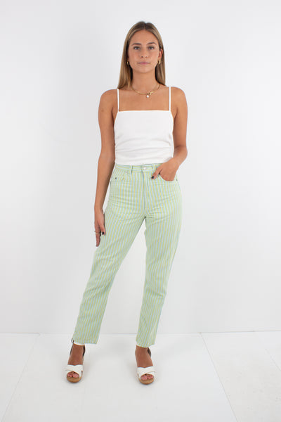 Green & Yellow Striped Jeans - Tapered Leg - Size S / 26"