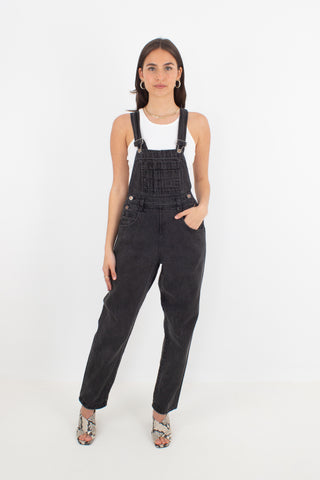 Long Washed Black Denim Overalls - Moda Intl - Size XS