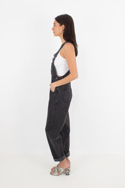 Long Washed Black Denim Overalls - Moda Intl - Size XS