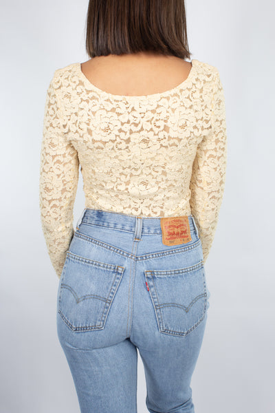 Ivory Lace Long Sleeve Top - Size XS/S/M