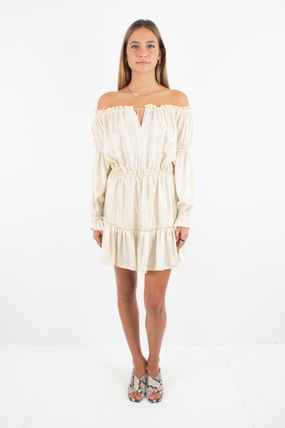 Ivory Silk Off Shoulder Johansen Mini Dress - Size Fits XXS/XS/S/M