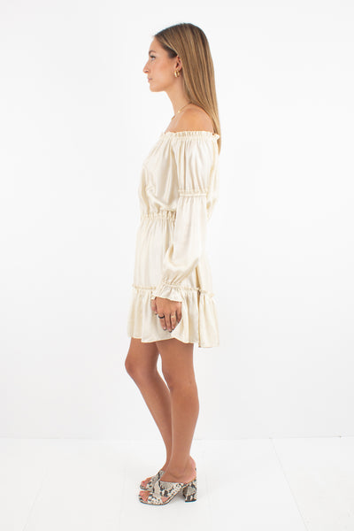 Ivory Silk Off Shoulder Johansen Mini Dress - Size Fits XXS/XS/S/M