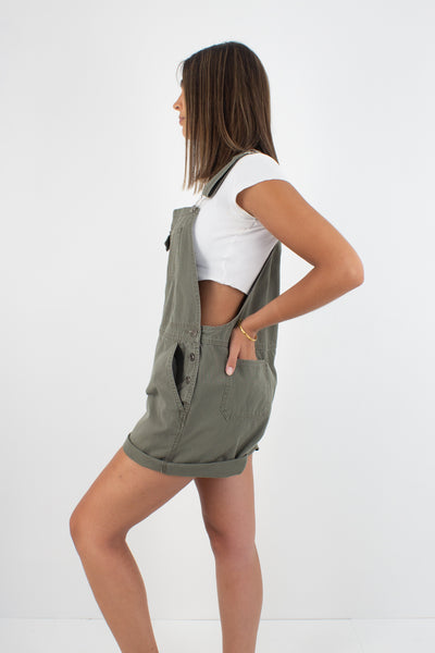 Khaki Short Denim Overalls - 3 Sizes M, L & XL