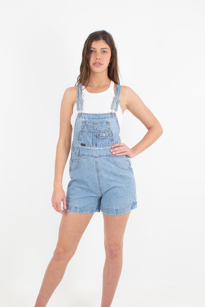 Light Blue Denim Overalls - Cuffed Hem - Size S