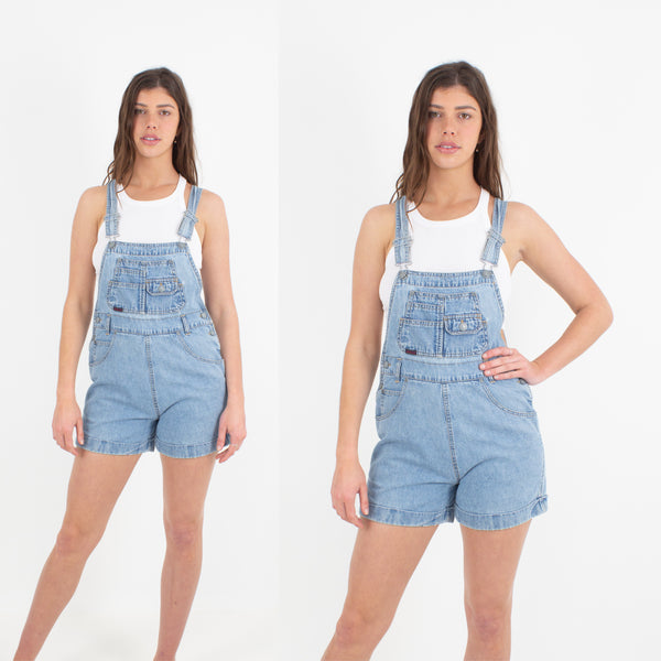 Light Blue Denim Overalls - Cuffed Hem - Size S