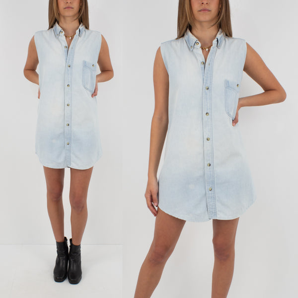 Light Blue Denim Shirt Dress - Size XS/S