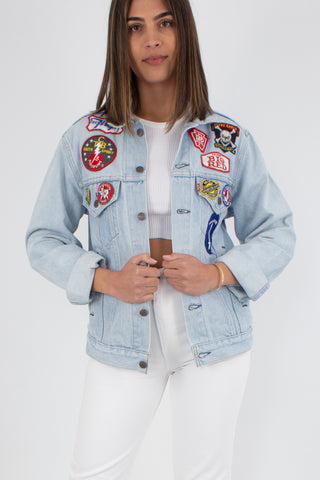 Levis Denim Jacket - Light Blue with Patches - Size XS/S/M