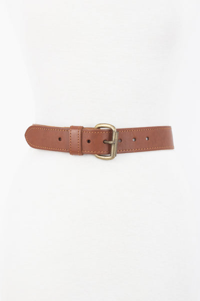 Light Brown Leather Belt with Brass Buckle