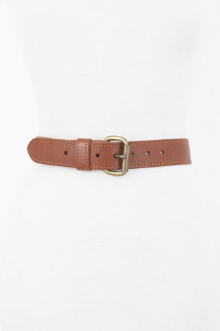 Light Brown Leather Belt with Brass Buckle