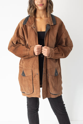 Light Brown Suede Leather Jacket - Free Size
