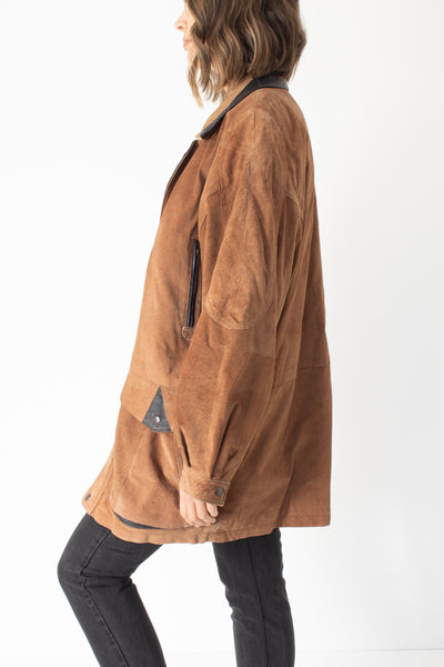 Light Brown Suede Leather Jacket - Free Size