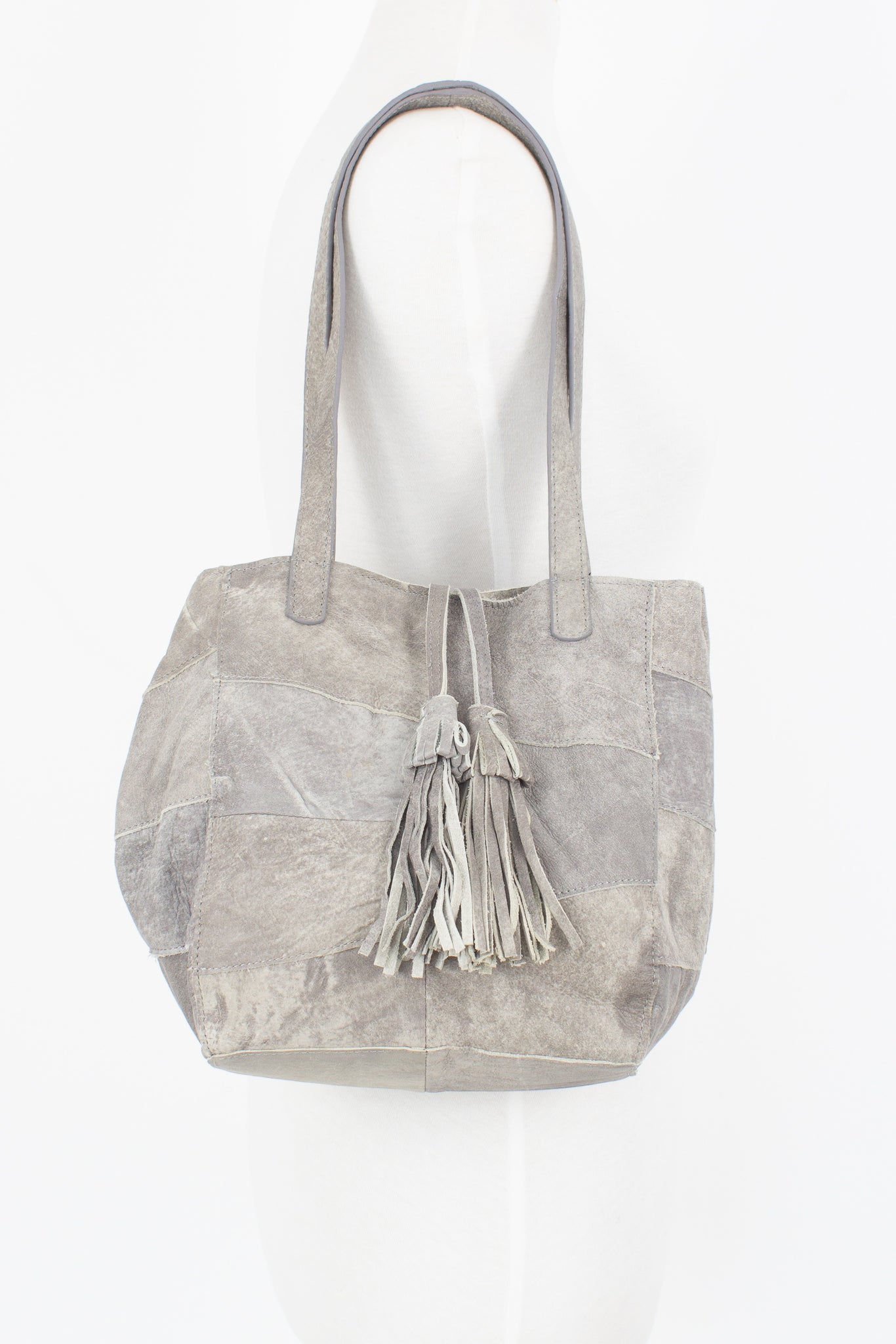 Light Grey Acid Wash Patchwork Leather Bag