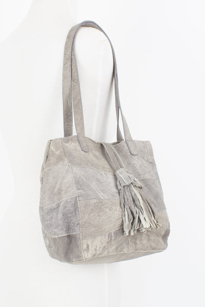 Light Grey Acid Wash Patchwork Leather Bag