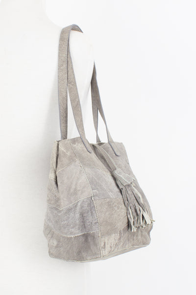 Light Grey Acid Wash Patchwork Leather Bag