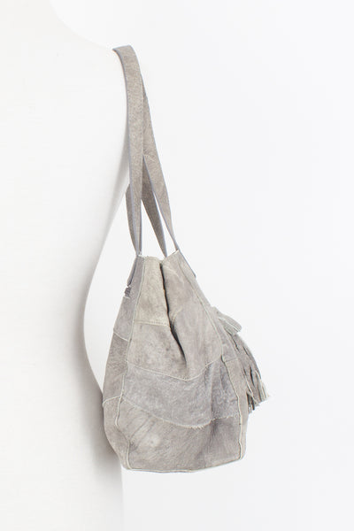 Light Grey Acid Wash Patchwork Leather Bag
