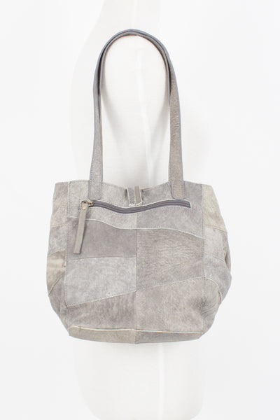 Light Grey Acid Wash Patchwork Leather Bag