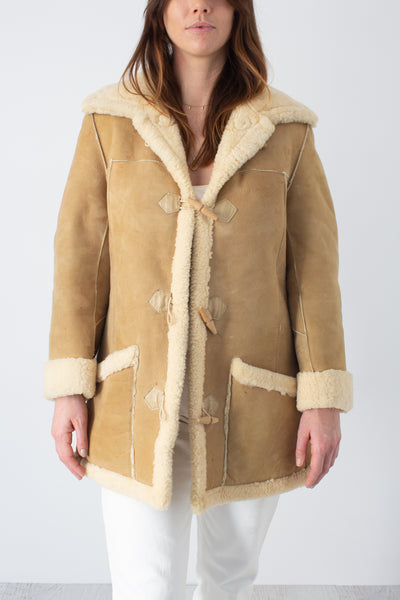 Light Tan Sheepskin Leather Shearling Coat - Size XS/S/M