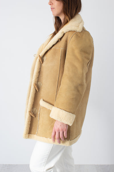 Light Tan Sheepskin Leather Shearling Coat - Size XS/S/M
