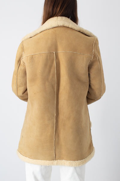 Light Tan Sheepskin Leather Shearling Coat - Size XS/S/M