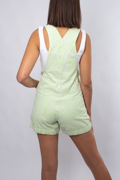 Lime Green & White Check Overalls - Size XS