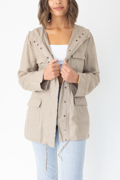 Beige Linen Hooded Jacket - Size XS/S/M