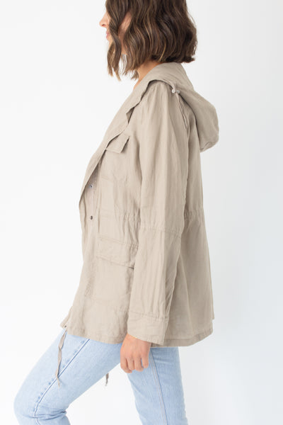 Beige Linen Hooded Jacket - Size XS/S/M