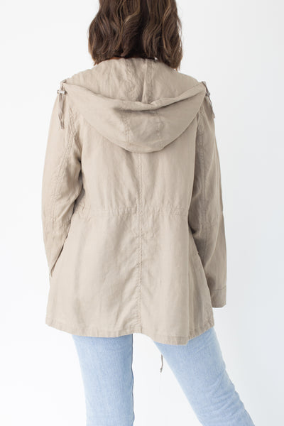 Beige Linen Hooded Jacket - Size XS/S/M