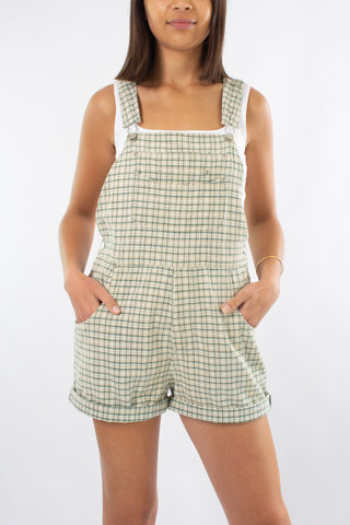 Cotton Overalls in Beige & Green Check - Size M