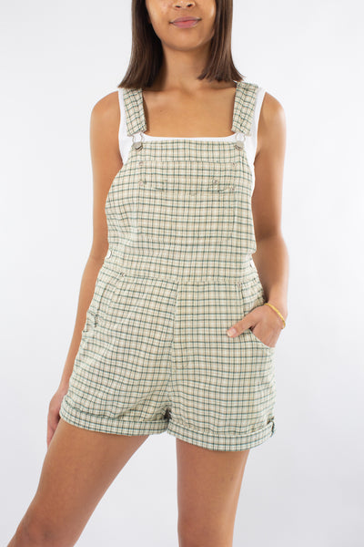 Cotton Overalls in Beige & Green Check - Size M