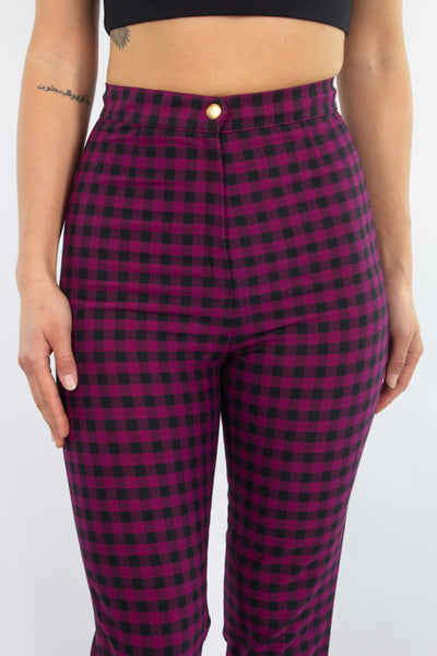 Magenta & Black Check High Waist Pant - Size XS / 25"