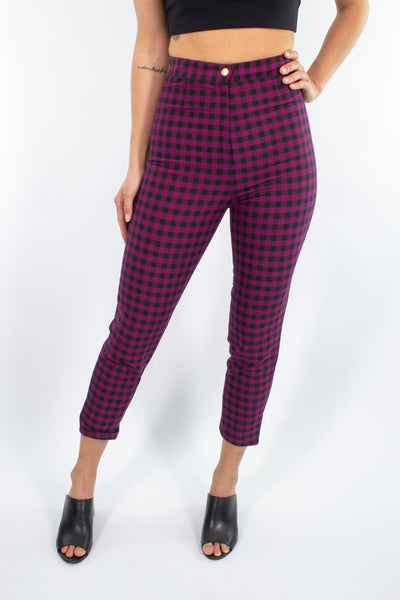 Magenta & Black Check High Waist Pant - Size XS / 25"