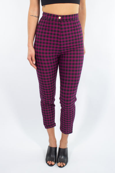 Magenta & Black Check High Waist Pant - Size XS / 25"