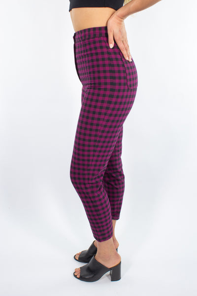 Magenta & Black Check High Waist Pant - Size XS / 25"