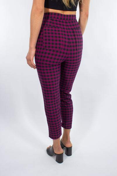 Magenta & Black Check High Waist Pant - Size XS / 25"