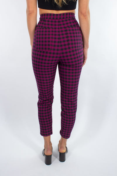 Magenta & Black Check High Waist Pant - Size XS / 25"